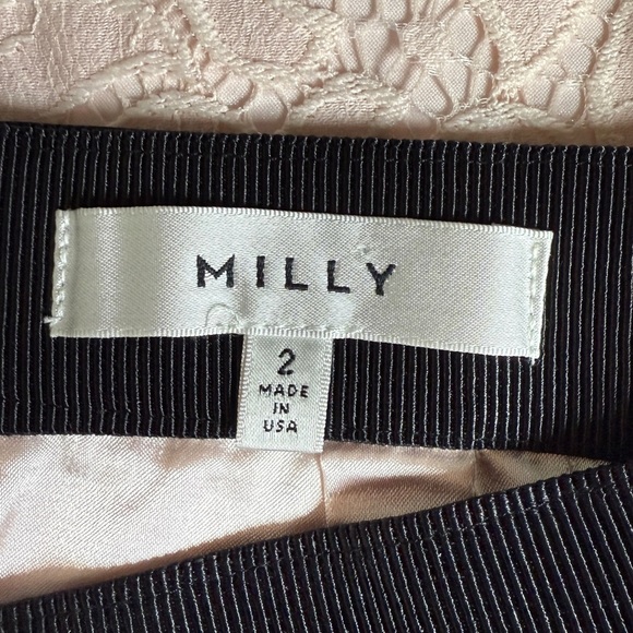Milly Women's Midi Light Pink Lace Pencil Skirt with a Black Waistband - 2 - Picture 7 of 8